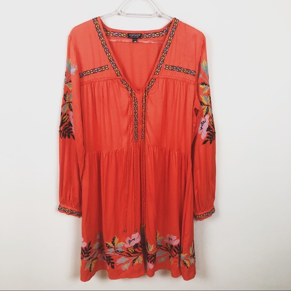 topshop red floral smock dress